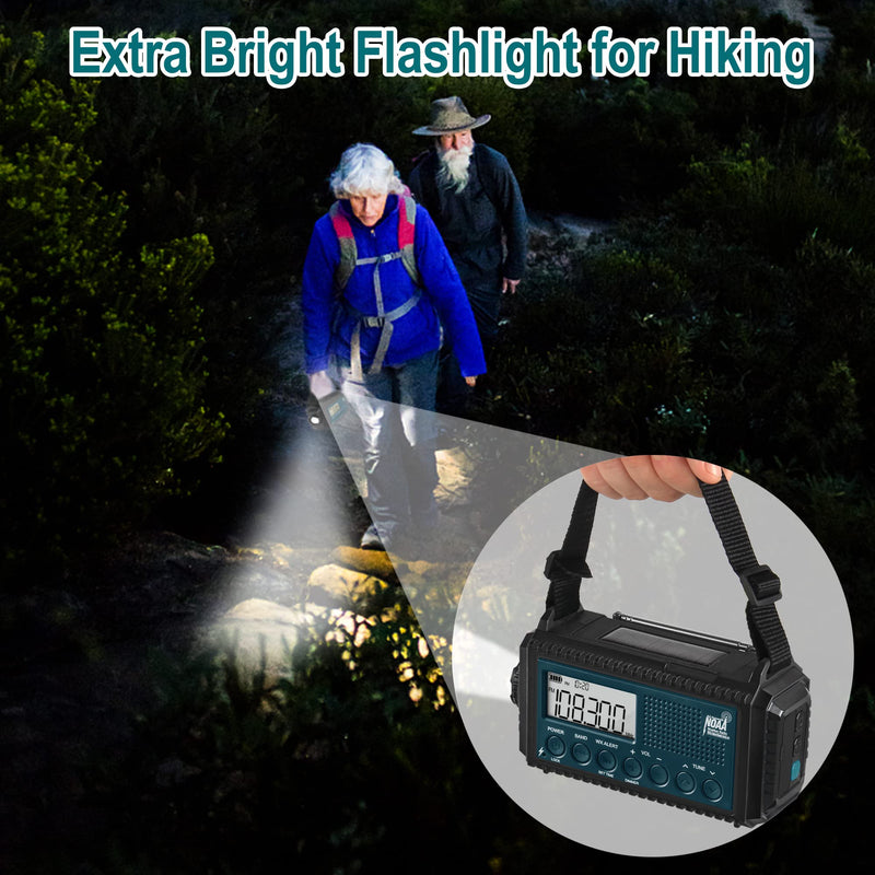 NOAA Emergency Weather Alert Radio, 5000 Large Capacity Hand Crank Solar Powered AM/FM/Shortwave Radio for Home, Portable LED Camping Flashlight Reading Lamp, Phone Charger Earphone Jack,SOS Alarm Blue