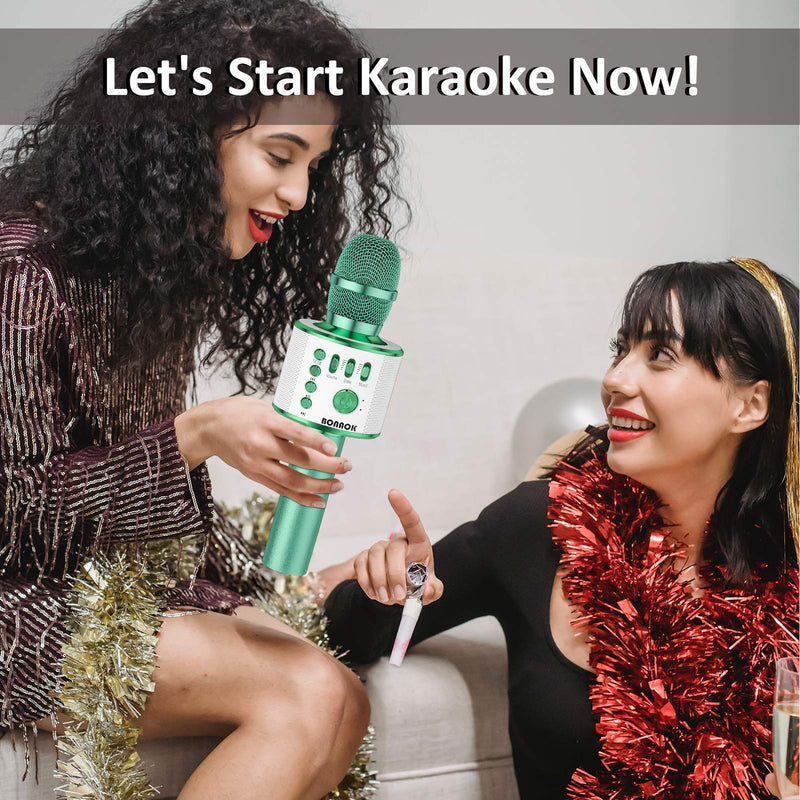 BONAOK Bluetooth Wireless Karaoke Microphone,3-in-1 Portable Handheld Karaoke Mic Speaker Machine Birthday Home Party for PC or All Smartphone Q37 (Green) Green