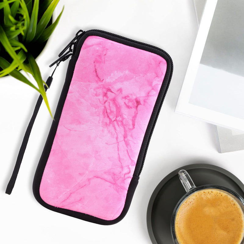 [AUSTRALIA] - kwmobile Neoprene Sleeve for Smartphone Size XL - 6.7/6.8" - Shock Absorbing Pouch Case - Protective Phone Bag - Marble Dark Pink/Pink Marble 08-33 