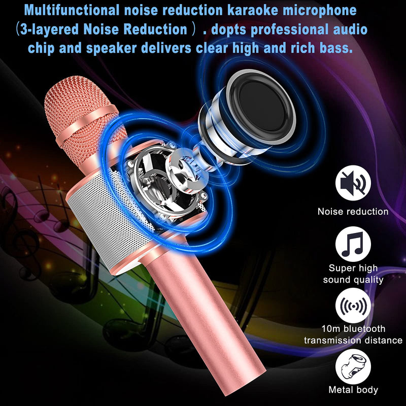 Ankuka Karaoke Wireless Microphones Machine, 4 in 1 Handheld Portable Bluetooth Home KTV Player for Kids, Superior Audio Quality for Singing & Recording, Compatible with Android & iOS (Rose Gold) Rose gold