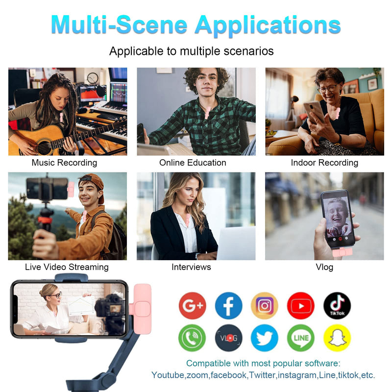 Pink Wireless Lavalier Microphone for iPhone - Plug Play Clip on Shirt Lapel Mini Mic for TikTok YouTube Facebook Live Stream Vlog Video Recording -No Need App/Bluetooth Pink