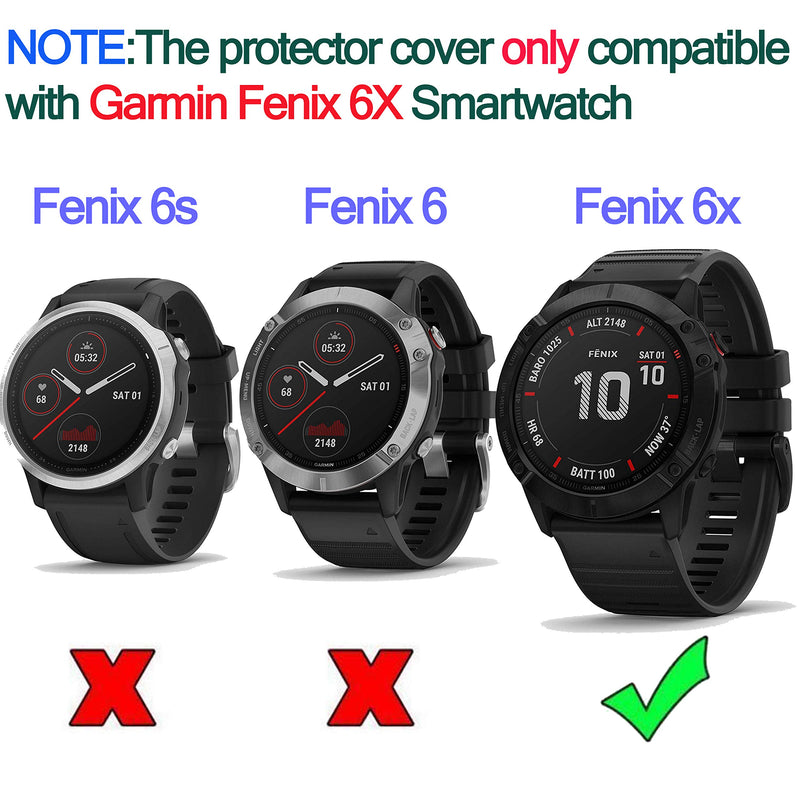 RuenTech Case Cover Compatible with Garmin Fenix 6X/6X Pro/Fenix 6X Sapphire Case Protector TPU Protective Case Frame for Fenix 6X GPS Watch (Black&Transparent) Black&Transparent