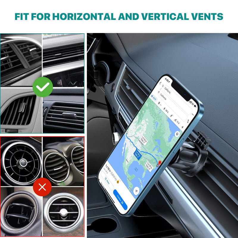 [2021 Upgraded] Miracase Universal Magnetic Phone Holder for Car,[2nd Generation Vent Clip&Strong Magnets] Hands Free Car Phone Mount, Air Vent Cell Phone Holder for All Mobile Phones Black