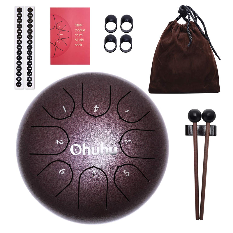 Ohuhu Steel Tongue Drum 6 Inch 8 Notes C Major for Kids and Adults with Rubber Mallets, Finger Picks and Padded Travel Bag, Unique Gifts for Him or Her
