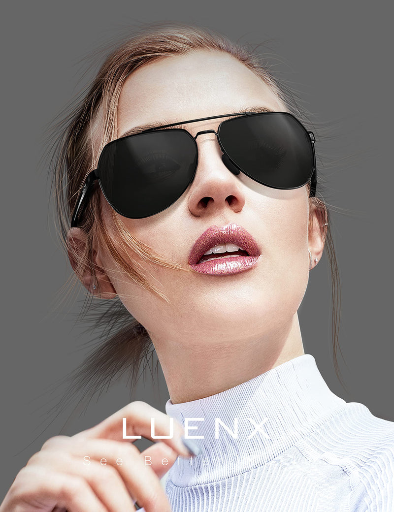 LUENX Aviator Sunglasses for Men Women Polarized New Shades Large Metal Frame - UV 400 Protection 04-all Black 60 Millimeters