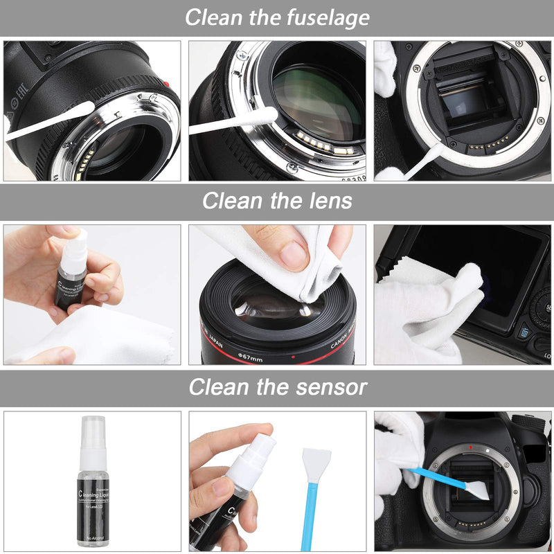 Zacro 18-in-1 Professional Camera Cleaning Kit for Most DSLR Cameras (Canon, Nikon,Sony), with Air Blower/Cleaning Pen/Detergent/Cleaning Cloth/Lens Brush/Carry Case Black