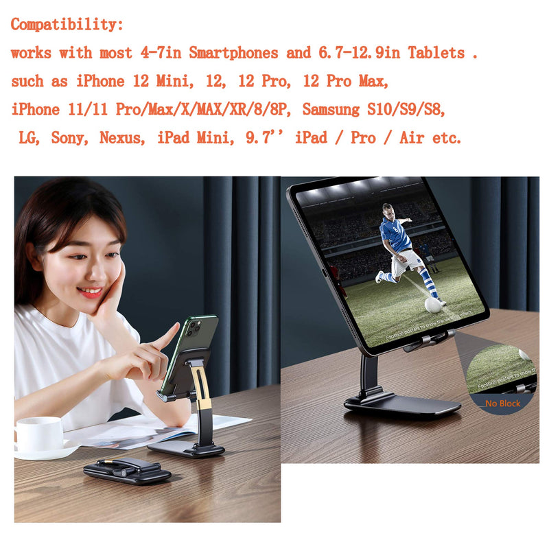 Jiarusig Cell Phone/Tablet Stand, Phone Holder for Desk [Angle Height Adjustable, Foldable] iPhone Stand Non-Slip Phone Stand Compatible with iPhone, All Mobile Phones, Switch, iPad,Tablet Black