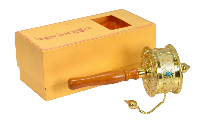 Hand Held Tibet Prayer Wheel – Tibetan Prayer Wheel Handheld Spinning Wheel with Dharma Wheel Om Mani Padme Hum for Gifts Nepal Decor by Mudra Crafts