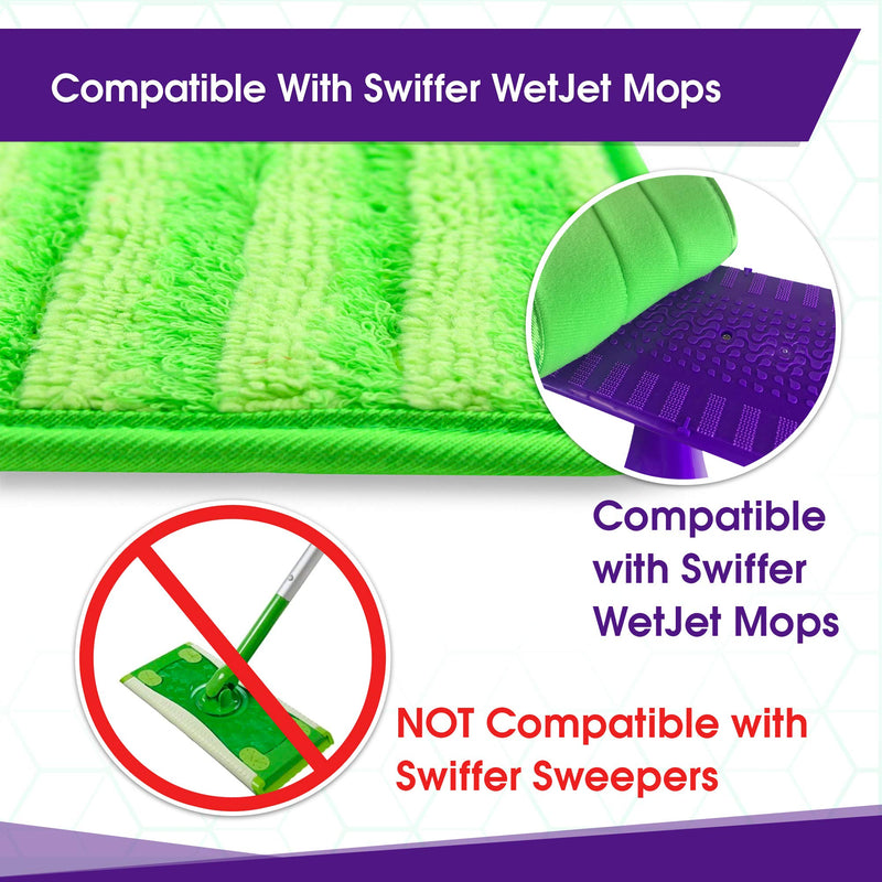 Reusable Mop Pads Compatible with Swiffer Wetjet - 12 Inch Washable Microfiber Mop Pad Refills Pads Compatible with Spray Wet Jet Mop Heads for Floor Cleaning (2 Pack)