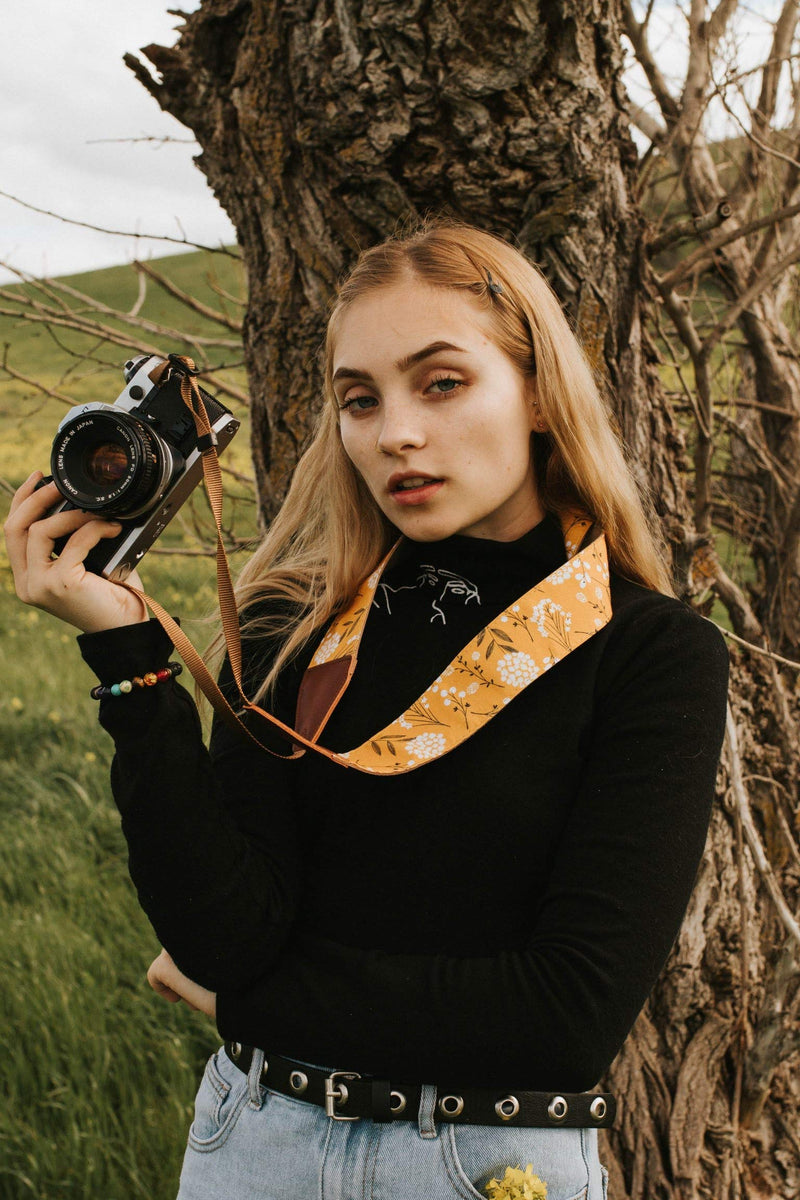 Spring Blossom Flowers Camera Shoulder Strap Belt For All DSLR Camera – Vibrant Design Universal DSLR Strap, Multi Color Neck Belt Best Gift for Men & Women Photographers Mustard Flowers