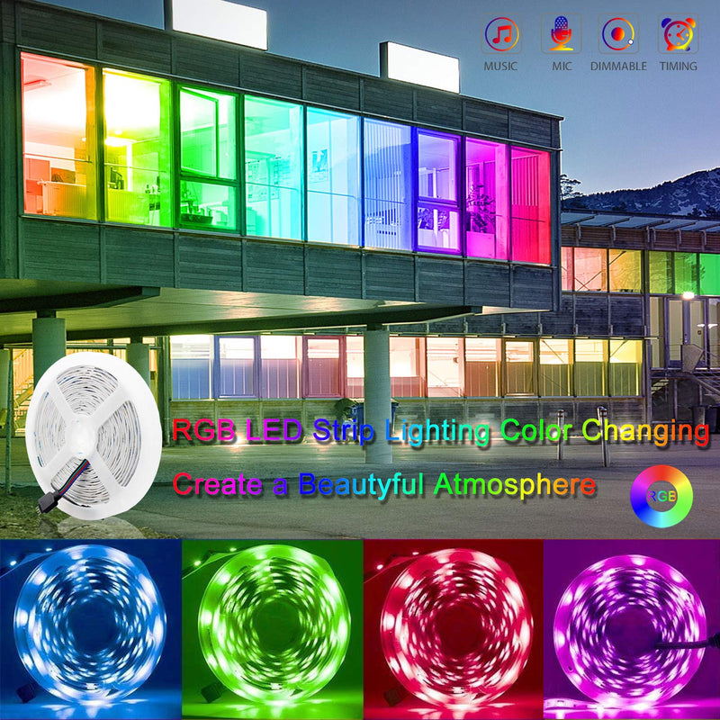 BIHRTC Led Strip Lights 32.8ft RGB Led Lights Strip 300leds 5050 Color Changing Flexible Led Tape Light with Remote Music Sync App Control Power Supply for Bedroom Smart Home Party Decoration