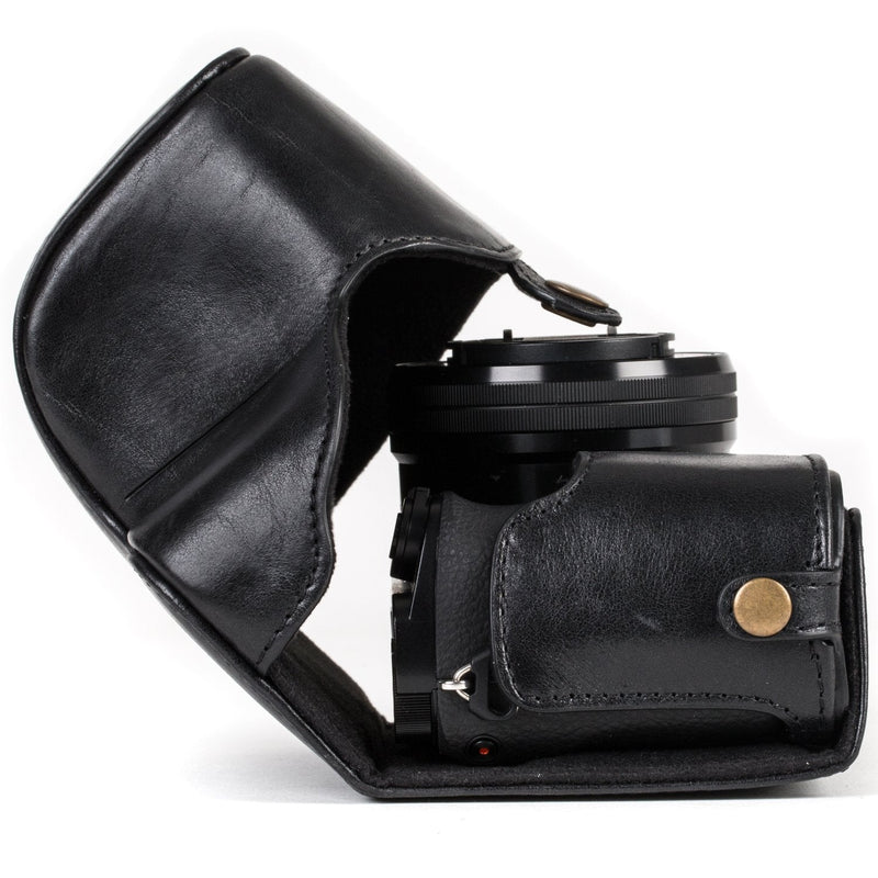 MegaGear Ever Ready Genuine Leather Camera Case and Bag for Sony Alpha A6300, A6000 (16-50 mm) (Black) Black