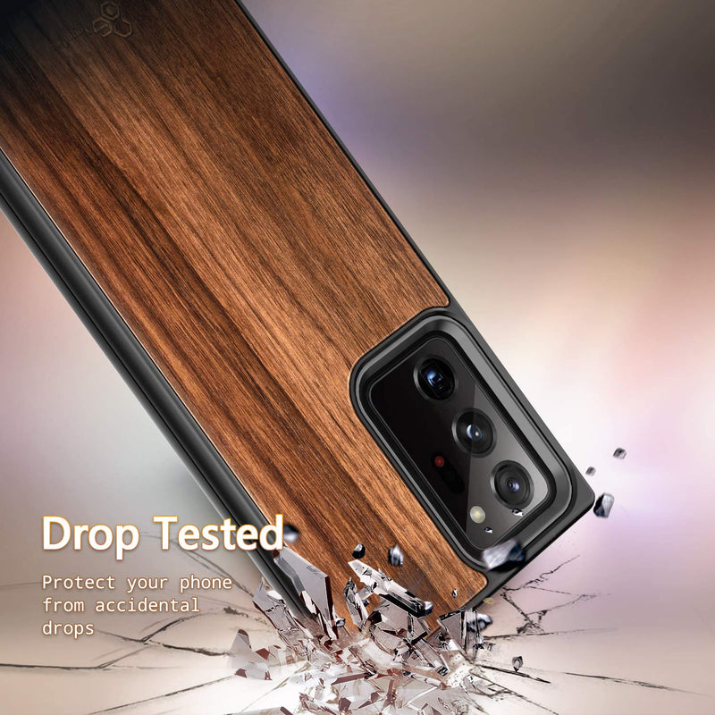 E-Began Case for Samsung Galaxy Note 20 Ultra/Note 20 Ultra 5G, Real Natural Walnut Wood [Every Piece is Unique], Dual Layer Hybrid Shockproof Protective Bumper Phone Case -Wood