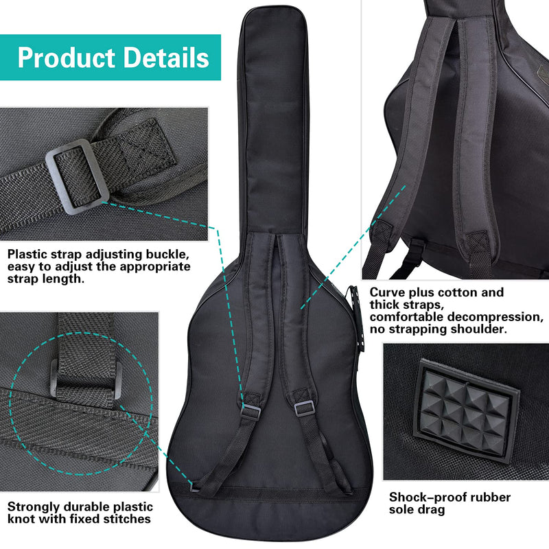 [AUSTRALIA] - DIBOER 41 Inch Acoustic Guitar Case, Acoustic Guitar Bag 0.3 Inch Thicken Sponge Pad 600D Thick Ripstop Waterproof Dual Adjustable Shoulder Strap Soft Guitar Case Gig Bag(black) black 