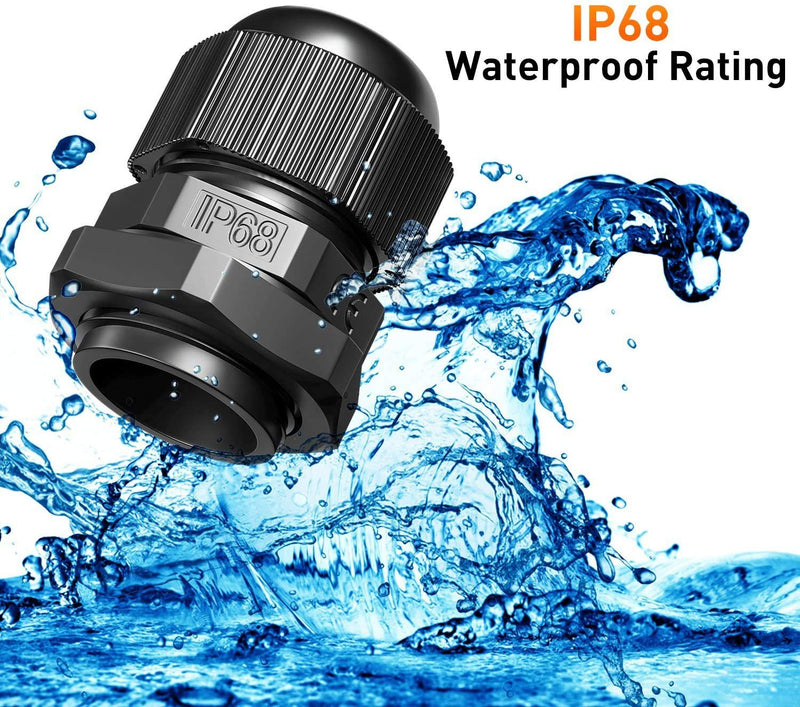 GiBot Cable Glands - 25 Pack Plastic Waterproof 3.5-13mm Cable Glands Joints Wire Protectors, PG 7/9/11/13.5/16, Black