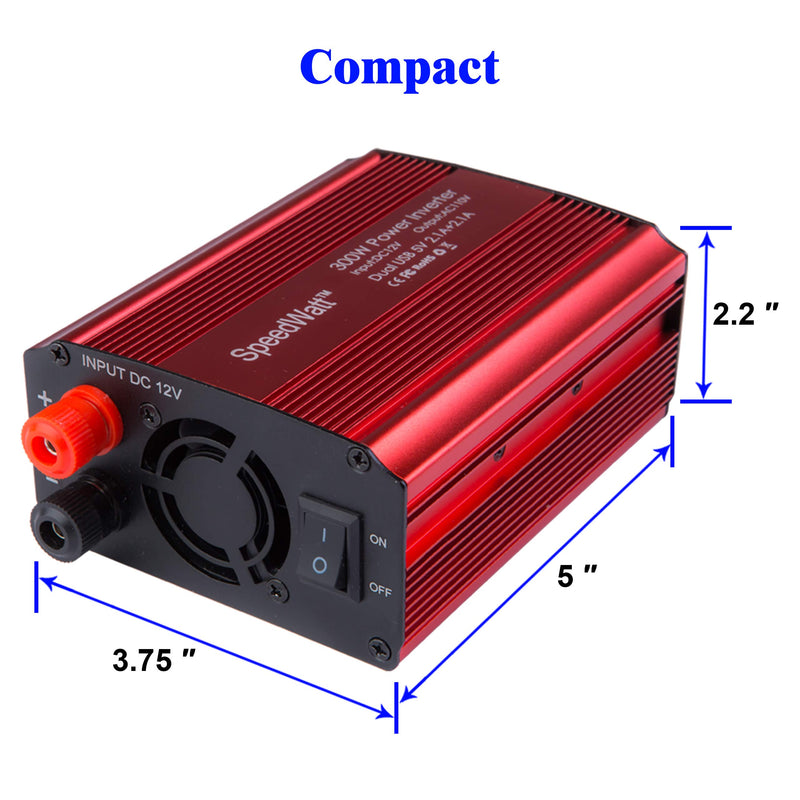 AC 300W SpeedWatt DC 12V to AC 110V Car Inverter Power Inverter with 4.2A Dual USB Car Adapter