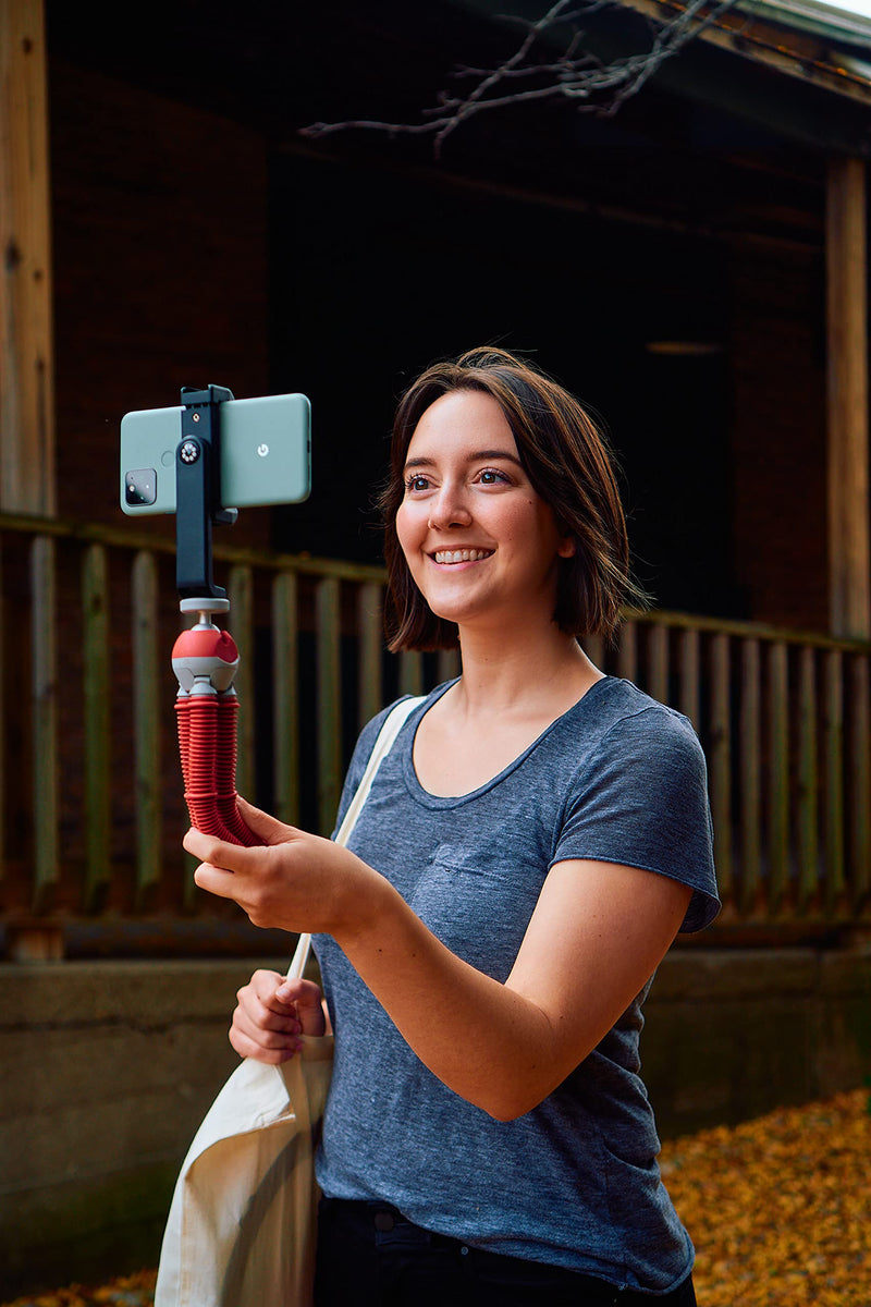 JOBY PodZilla Medium Kit, Tripod for Smartphones and Compact Mirrorless Cameras, Flexible Tripod with Ball Head Included and GripTight 360 Phone Mount, Devices up to 1 Kg, Red Medium Kit Red