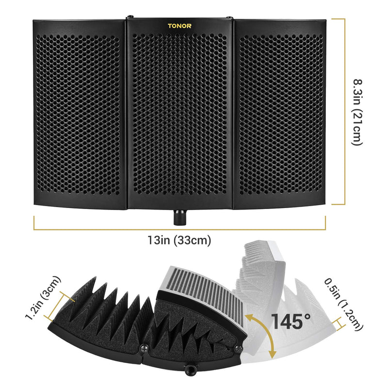 [AUSTRALIA] - TONOR Microphone Isolation Shield, Studio Mic Sound Absorbing Foam Reflector for Any Condenser Microphone Recording Equipment Studio, Black 