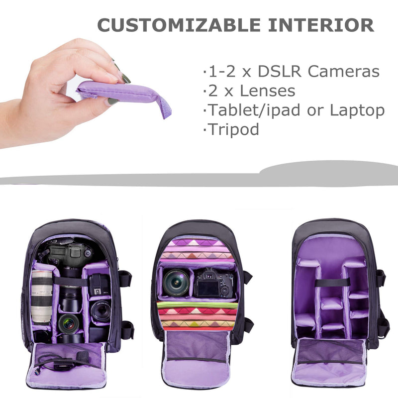 G-raphy Camera Backpack Photography Bag with Laptop Compartment/Tripod Holder for Dslr SLR Cameras (Purple) Purple