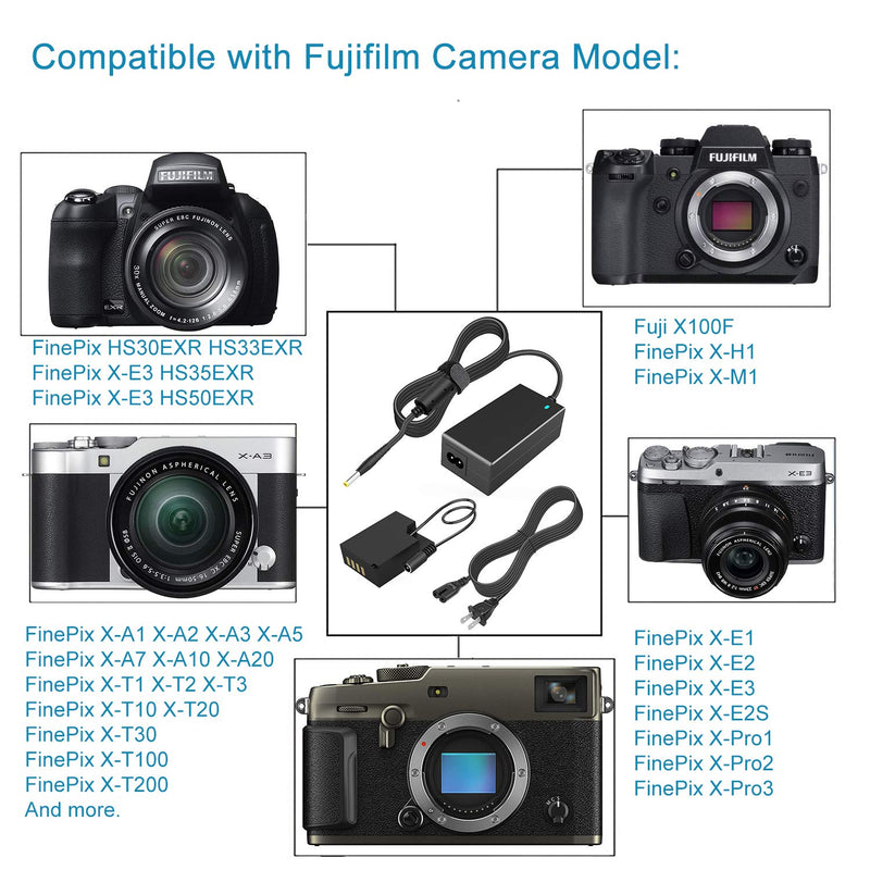 HY1C CP-W126 Dummy Battery Coupler and AC Power Adapter kit Replacement Fuji NP-W126 W126S Batteries for Fujifilm X100F X100V X-Pro3 X-E3 X-A2 X-A5 X-T3 X-T20 X-T100 X-T200 50EXR 35EXR Cameras