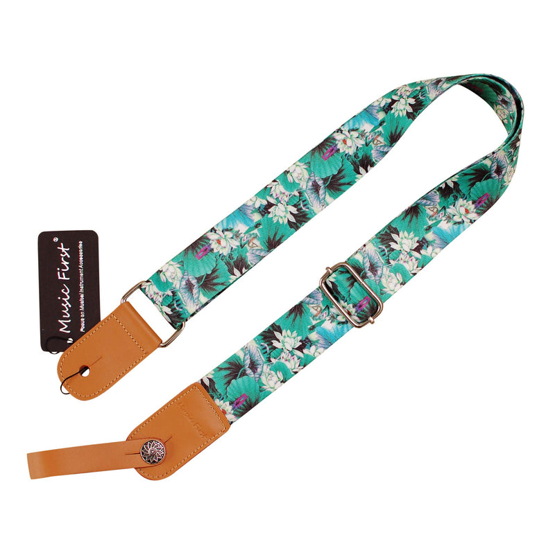 MUSIC FIRST Original Design “LOTUS” Soft Nylon & Genuine Leather Ukulele Strap Ukulele Shoulder Strap With a MUSIC FIRST Genuine Leather Strap Locker