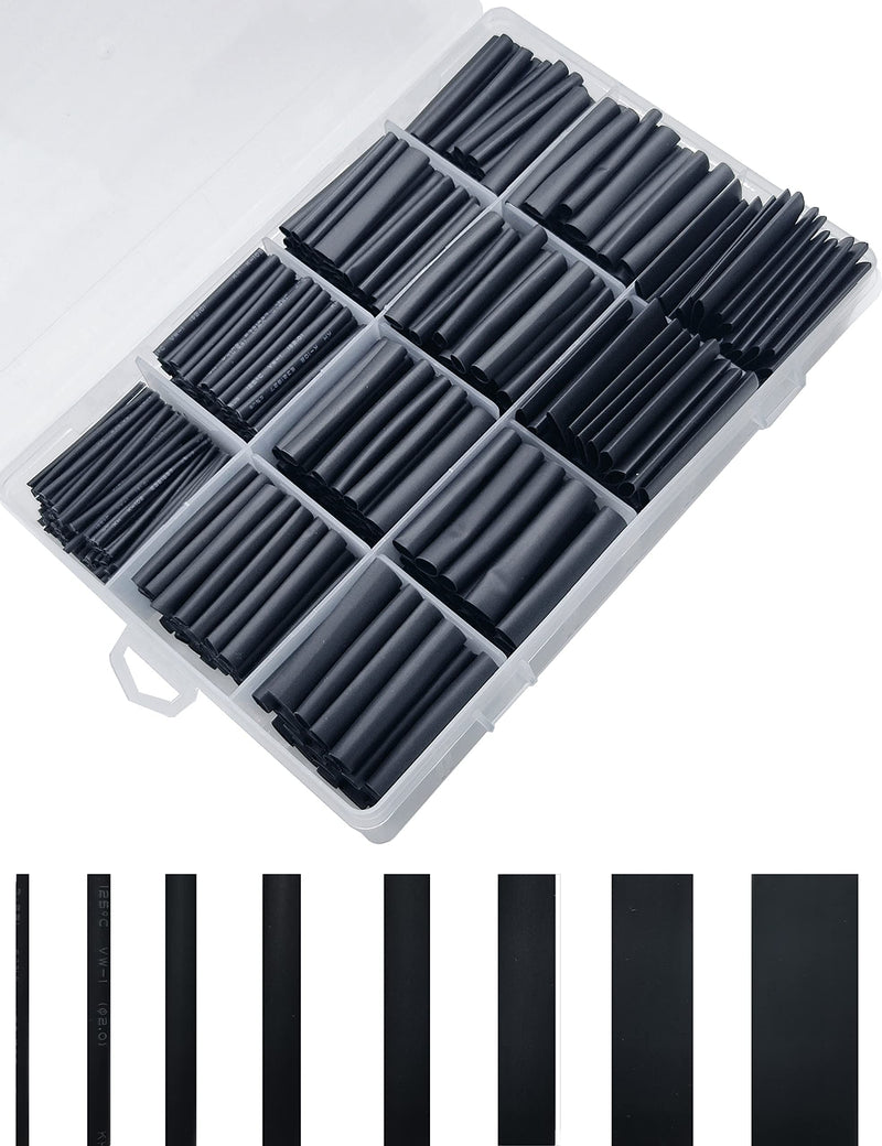 650pcs Heat Shrink Tubing Kit XuuHaa, Premium Heat Shrink Tubes Wire Shrink Wrap, Safe and Easy, Ratio 2:1 Electrical Cable Sleeve Assortment for Long Lasting Insulation Protection (8 Sizes, Black)