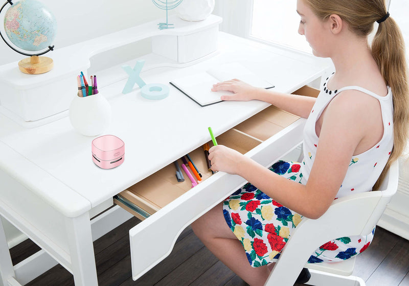ODISTAR Desktop Vacuum Cleaner, Mini Table dust Sweeper Energy Saving,High Endurance up to 400 mins,360º Rotatable Design for Keyboard/Home/School/Office (Pink Charging) Pink Charging