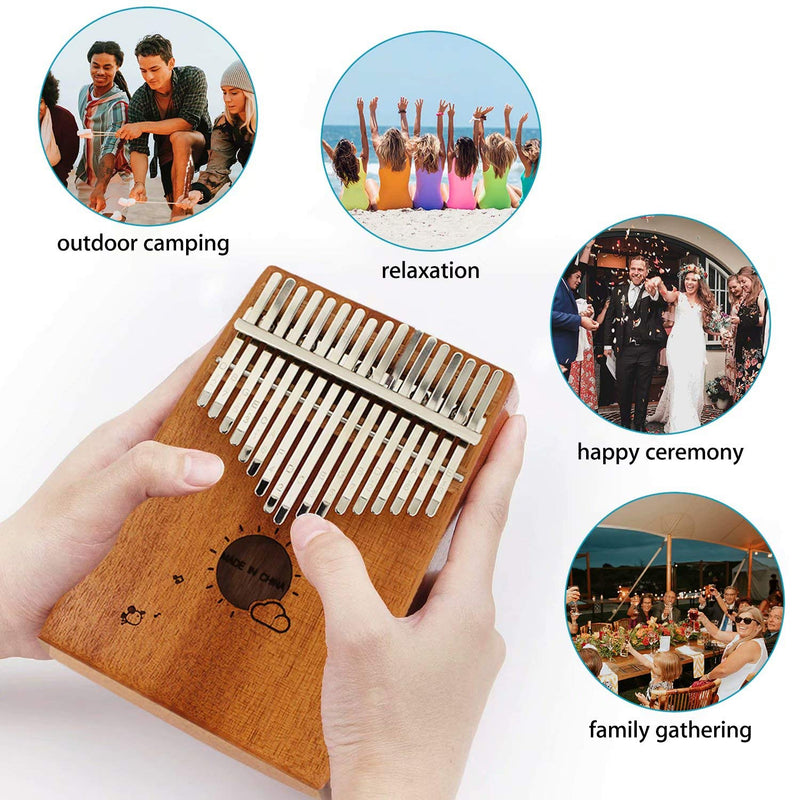 Kalimba 17 Keys, Thumb Piano with Study Instruction and Tune Hammer, Solid Mahogany Wood Portable Mbira Sanza African Wood Musical Instrument Finger Piano for Kids Adult Beginners Professionals brown