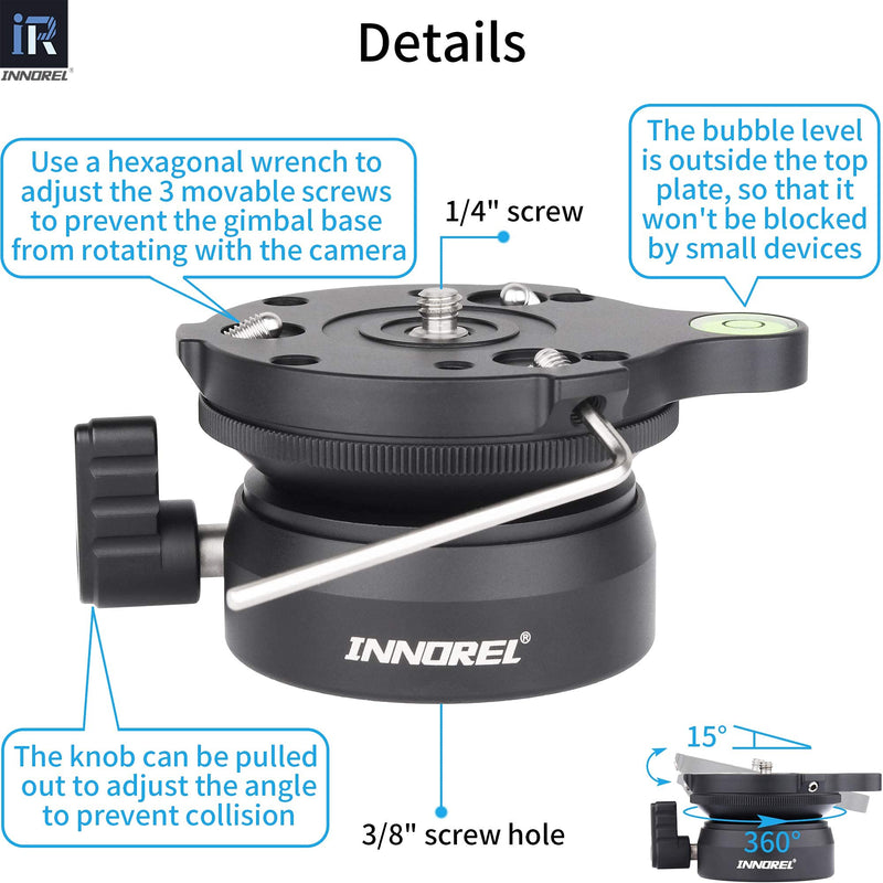 INNOREL Tripod Leveling Base, LB60 Leveling Base Half Ball with Offset Bubble Level and Bubble Level Bag for Canon, Nikon and Other DSLR Cameras with 1/4" Thread, Tripods and Monopods with 3/8" Thread