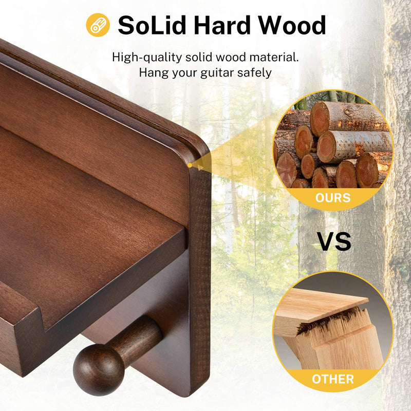 Donner Guitar Wall Mount Shelf, Guitar Wall Hanger with Storage Shelf, Pick Holder and 2 Hook, Guitar Wood Hanging Rack for Electric Guitar, Acoustic Guitar, Bass Guitar, Guitar Accessories