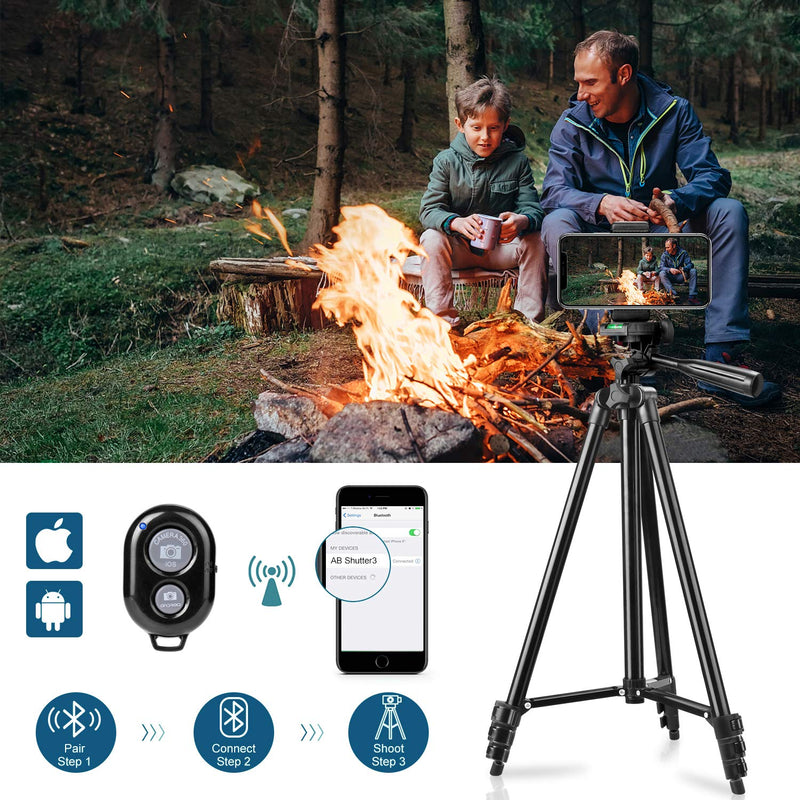 Phone Tripod, TAIROAD 51 inch Lightweight Travel Tripod with Remote Control, Phone Tripod Mount and Bag 130cm 130cm Black
