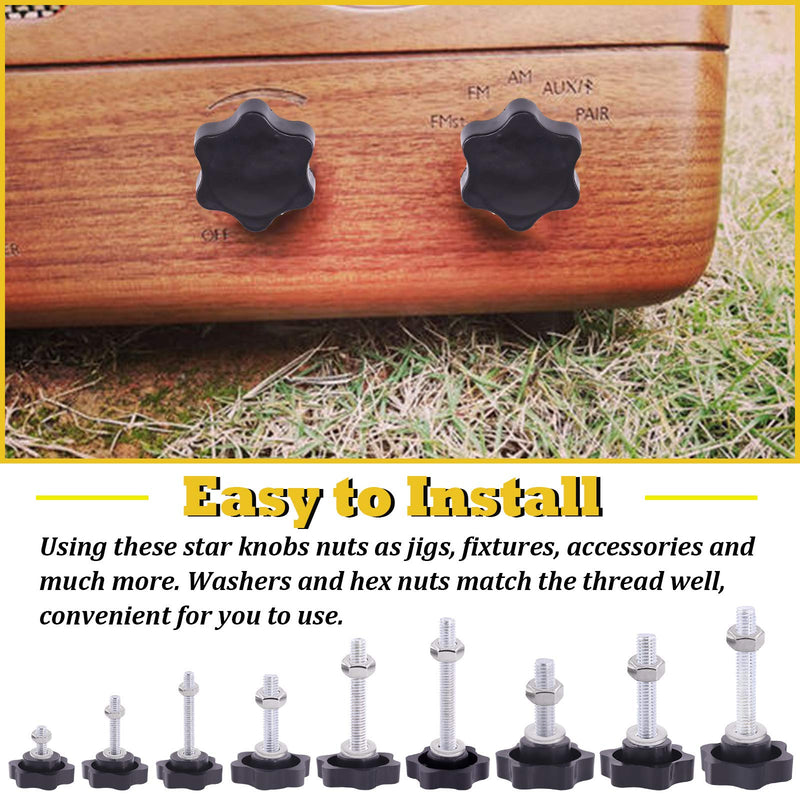 Mardatt 20 Sets M6x30mm Star Knobs Male Thread Clamping Knob Screw Hand Tightening Knob Quick Removal Replacement Parts with 304 Stainless Steel Hex Nuts and Flat Washers M6 x 30mm