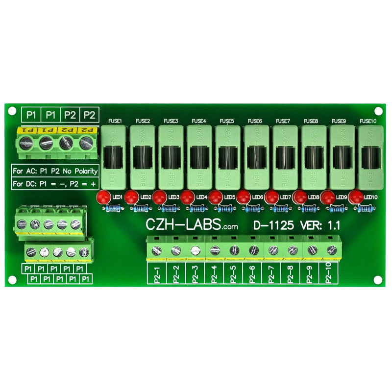 Electronics-Salon Panel Mount 10 Position Power Distribution Fuse Module Board, for AC/DC 5~48V