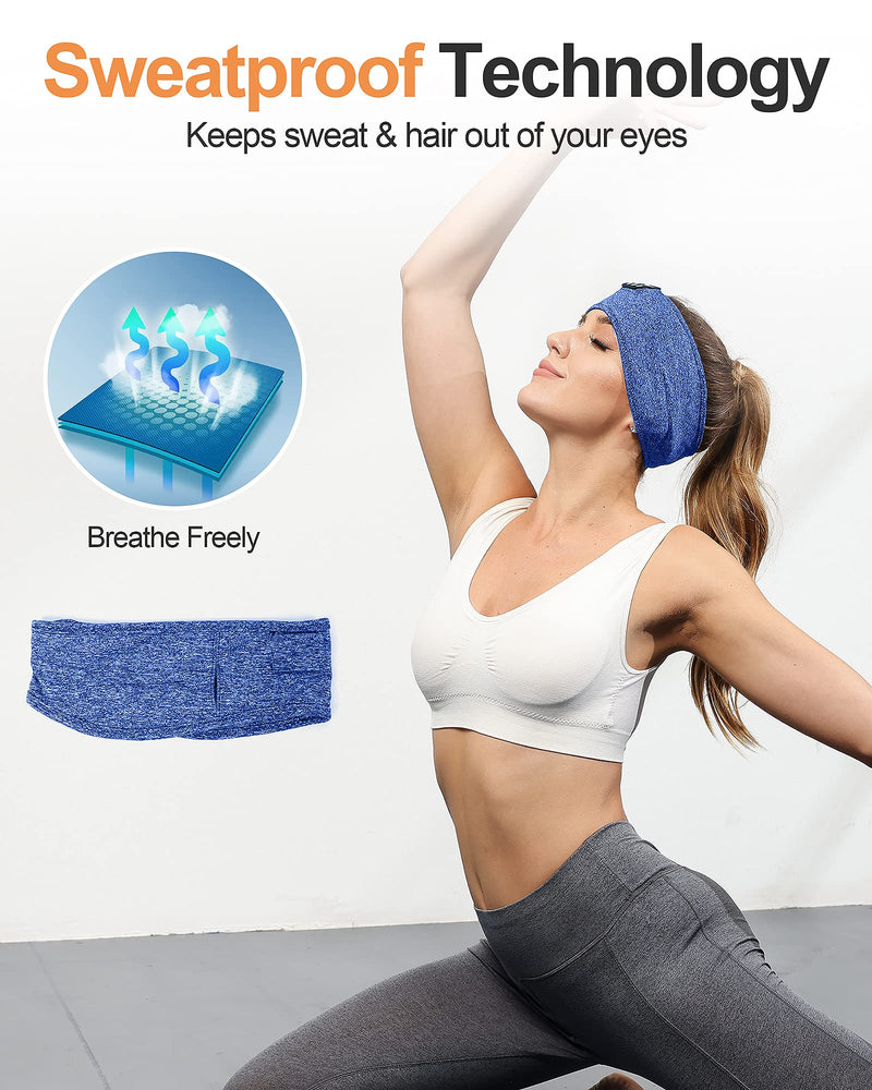 Fulext Sleep Headphones Bluetooth Headband,Sleeping Headphones Sports Headband Headphones, Long Time Play Sleeping Headsets with Built in Speakers Perfect for Workout,Running,Yoga Blue&Blue