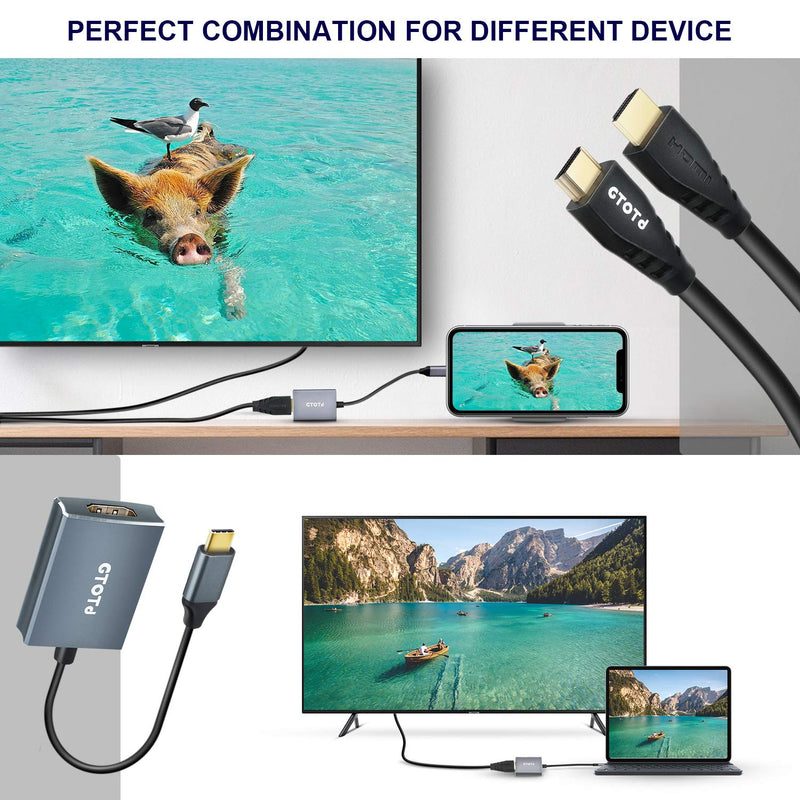 GTOTd USB C to HDMI Adapter 4K Cable, USB Type-C to HDMI Adapter with 4K High Speed HDMI Cable£¨6 Feet£ 6FT HDMI+USB-C Adapter