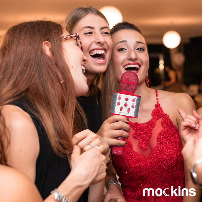 Mockins Wireless Bluetooth Karaoke Microphone with Built in Bluetooth Speaker All-in-One Karaoke Machine | Compatible with Android & iOS iPhone - Red Color