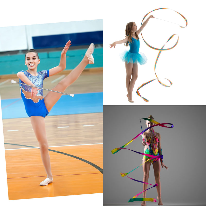 AC Prime Concepts 26 inches Twirling & Marching Baton, High Quality Stainless Steel Rod with Rubber Ends- complete with 2 Dance Rainbow Ribbons