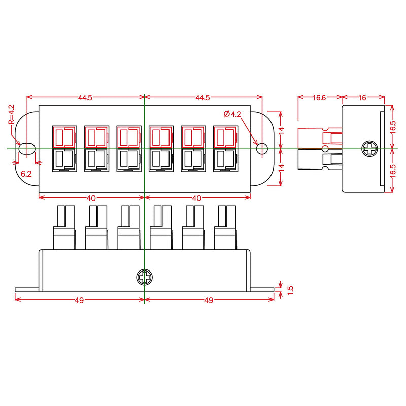 Chunzehui F-1011 6-Position 45A Power Pole Distribution Block Module, Connector Power Splitter Distributor Source Strip.