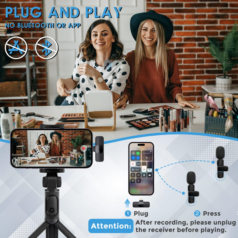 Wireless Microphone for Iphone Microphone for Video Recording Wireless Lavalier External Microphone & Systems for Iphone Lapel Clip On Mini Microphone Wireless Lav Mic for Youtube Podcast Recording 1 Mic