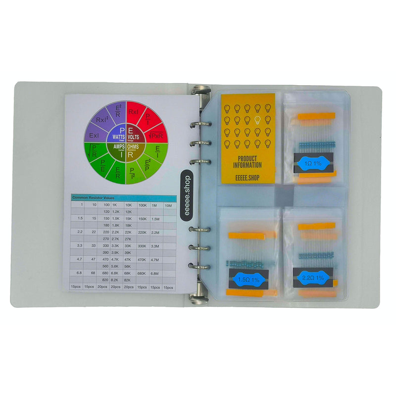 [AUSTRALIA] - EEEEE 61 Values (Pack of 1095) 1% 0.25w Resistor Book kit, 1Ω-10MΩ RoHS Compliant for Arduino, Assorted resistors Set, Assortment ohm Pack (Ω, K, M) 