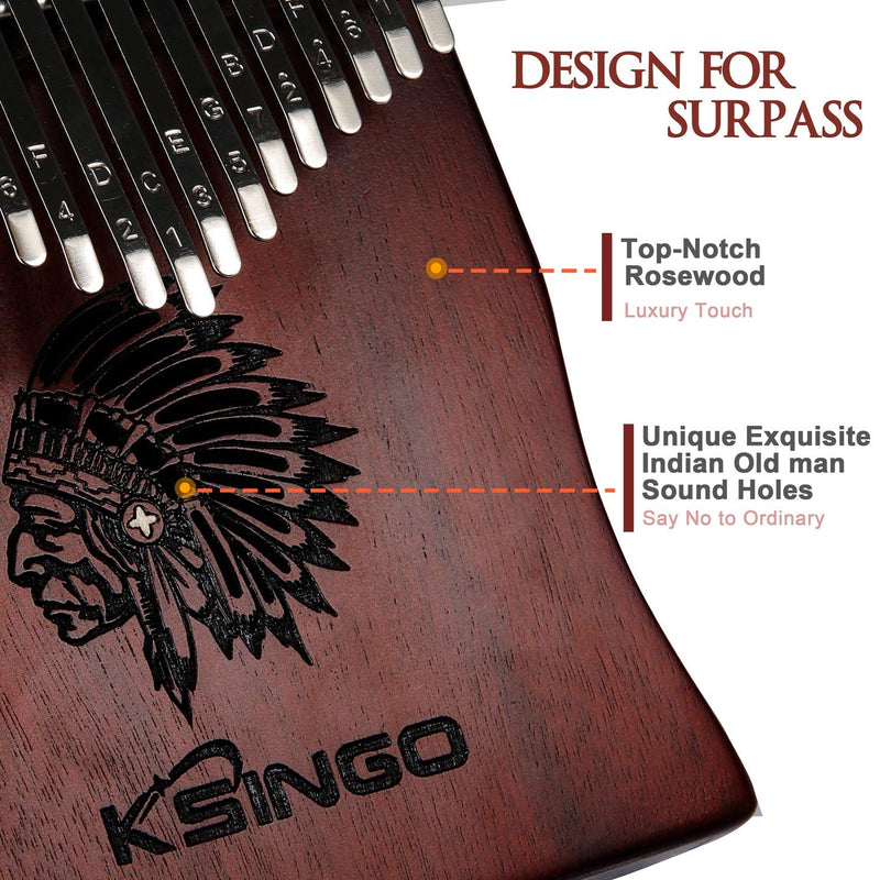 Kalimba 17 Keys Thumb Piano, Portable 17 Tone Mbira Musical instrument, Premium Rosewood Body Ore Metal Tines Finger Piano, Unique Gift Birthday Gift Idea for Kids Adult Beginners & Professional