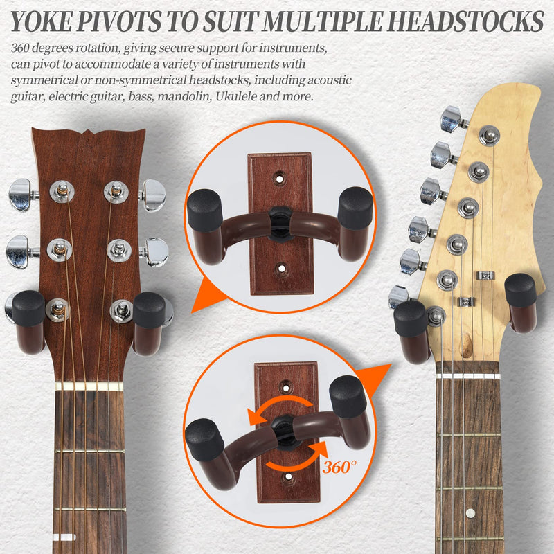 Sound harbor Guitar Wall Mount Brown Wood Guitar Hanger 2 Pack 2 Pack Brown walnut
