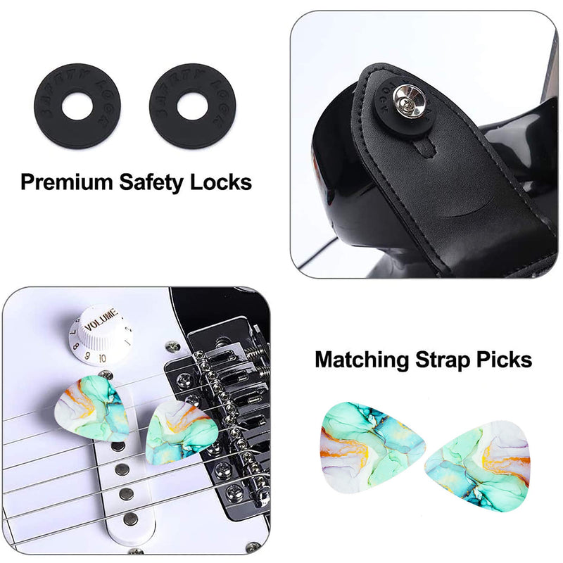 LIZIMANDU Adjustable Guitar Strap Includes 2 Strap Locks & 4 Matching Picks.Leather ends Guitar Shoulder Strap Suitable for,Christmas Gift for Guitarist(1-Splash Ink) 1 Pack 1-splash Ink