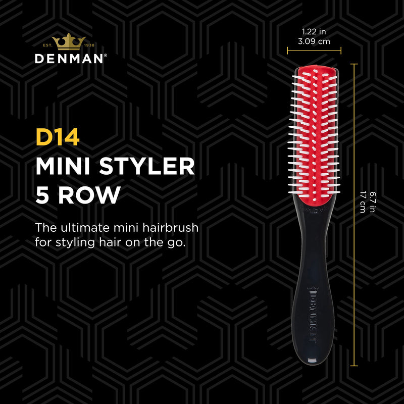 Denman Classic Styling Brush 5 Row D14 - Hair Brush for Separating, Shaping & Defining Curls - Blow-Drying, Styling & Detangling Brush - Black