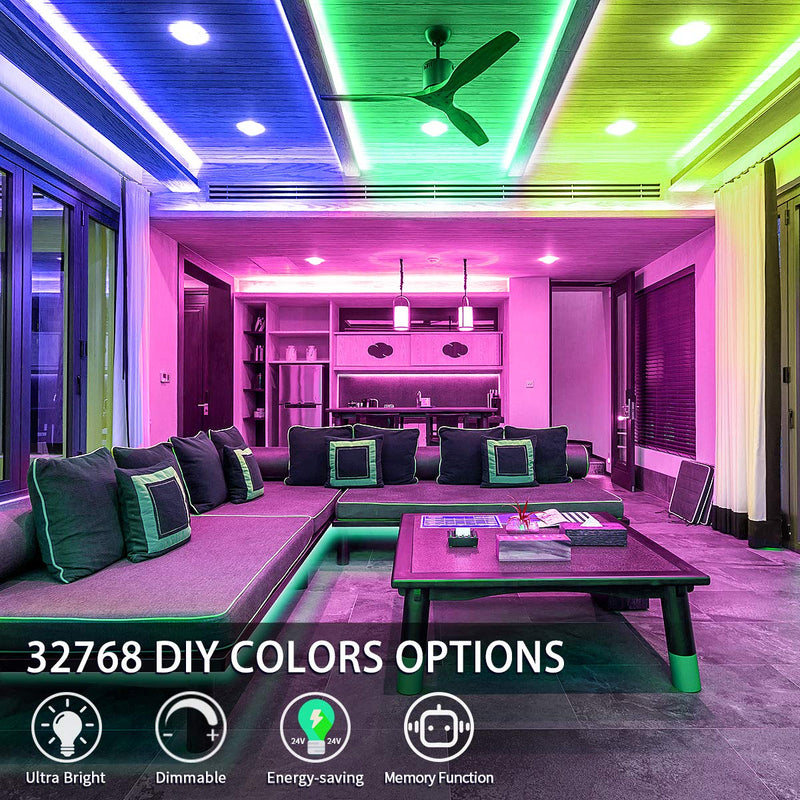 [AUSTRALIA] - RGB Led Strip Lights 32.8ft 32768 DIY Colors Changing Led Tape Light Kits with 44keys Ir Remote, Adhesive Clips, Connectors and 24V Ul Power Supply for Room Bedroom Tv Kitchen Cabinet Bar Party Decor 