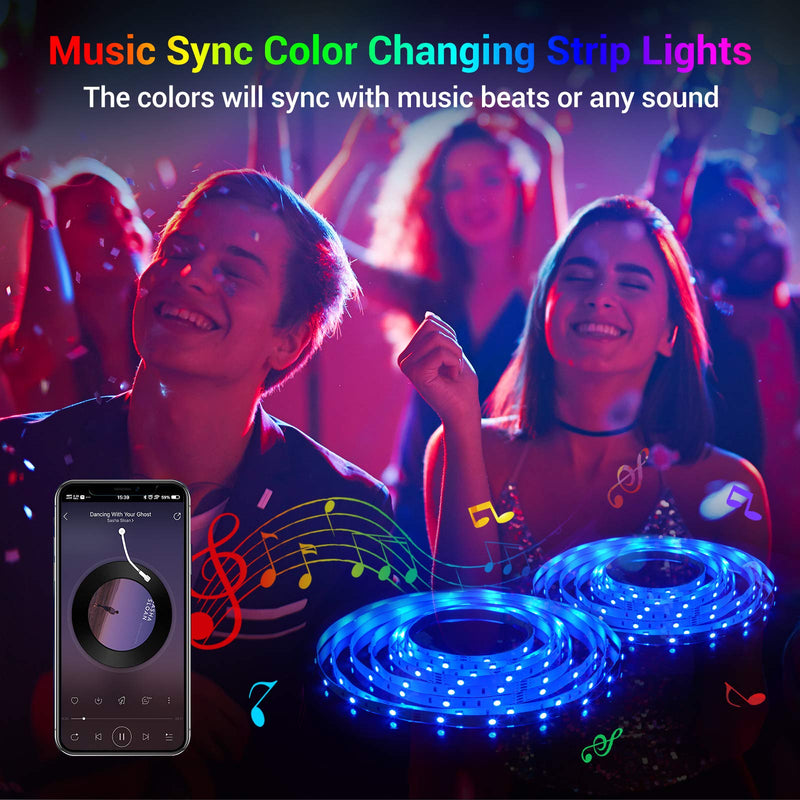 [AUSTRALIA] - 49.2ft LED Strip Lights, OxyLED Music Sync Color Changing Light Christmas Strip with 20-Keys IR Remote and Control Box, 5050 RGB 450 LEDs Light Strips Kit, LED Rope Lights for Party (3 X 16.4ft) 49.2ft 