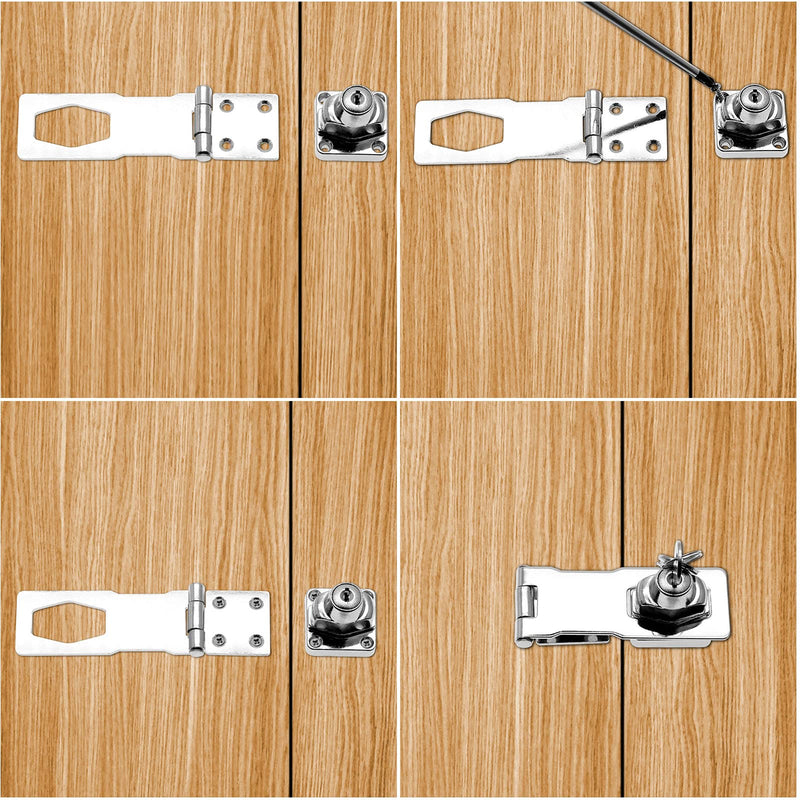 Jiozermi 2 Packs 4 Inch Hasp Locks with Keys, Stainless Steel Hasp Latches, Twist Knob Keyed Locking Hasp for Cabinet Small Door, Chrome Plated Silver