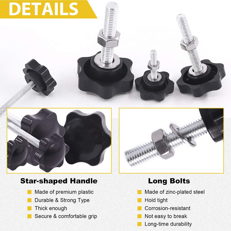 Mardatt 20 Sets M6x30mm Star Knobs Male Thread Clamping Knob Screw Hand Tightening Knob Quick Removal Replacement Parts with 304 Stainless Steel Hex Nuts and Flat Washers M6 x 30mm
