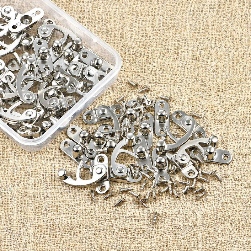 PGMJ 20 Pieces Jewelry Box Hardware Thickened Solid Antique Right Latch Hook Hasp Horn Lock Wood Jewelry Box Latch Hook Clasp and 80 Replacement Screws (Silver) Silver