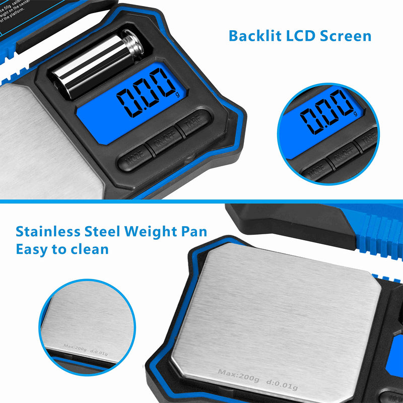 Fuzion Digital Pocket Scale, 200g x 0.01g Jewelry Gram Scale, 6 Units Conversion, LCD Back-Lit Display, Use for Jewelry/Medicine/Food/Powder/Herb(Battery Included) Blue